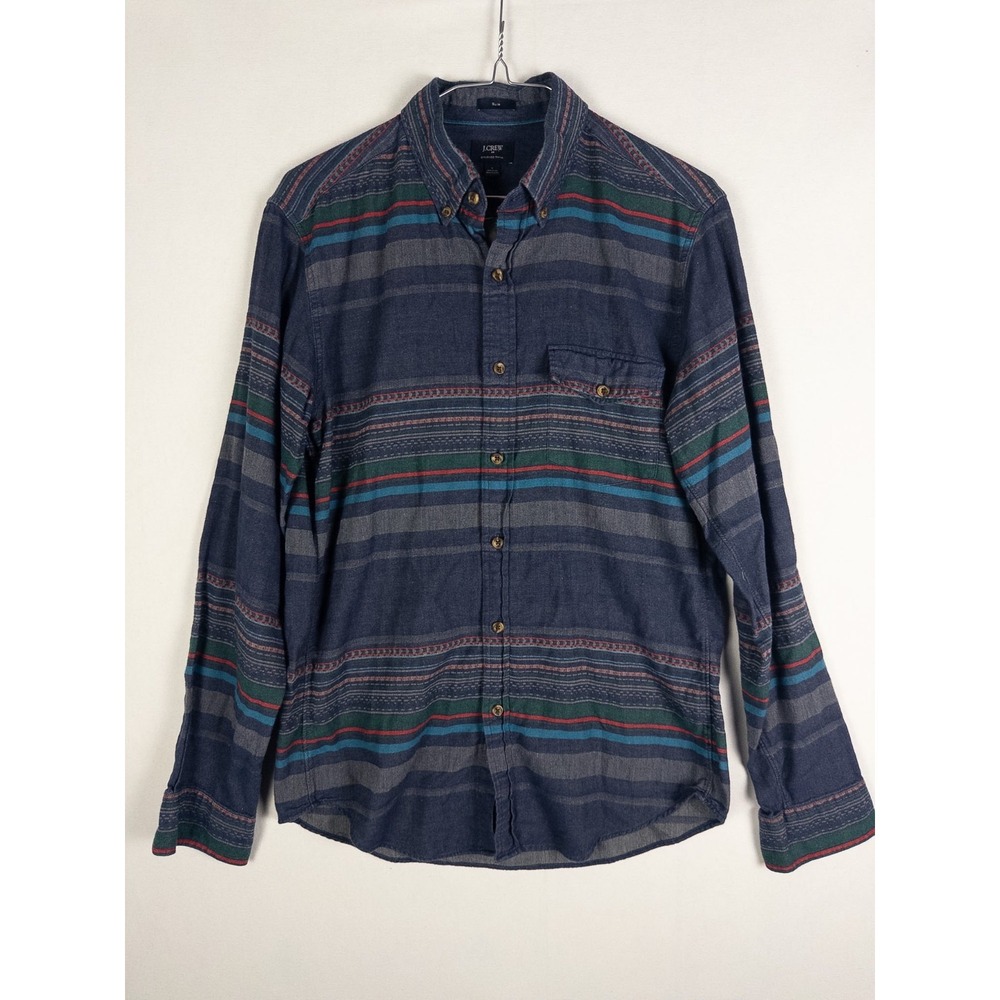 J Crew Slim S Brushed Twill Serape Stripe Flannel Button Down Shirt Mens